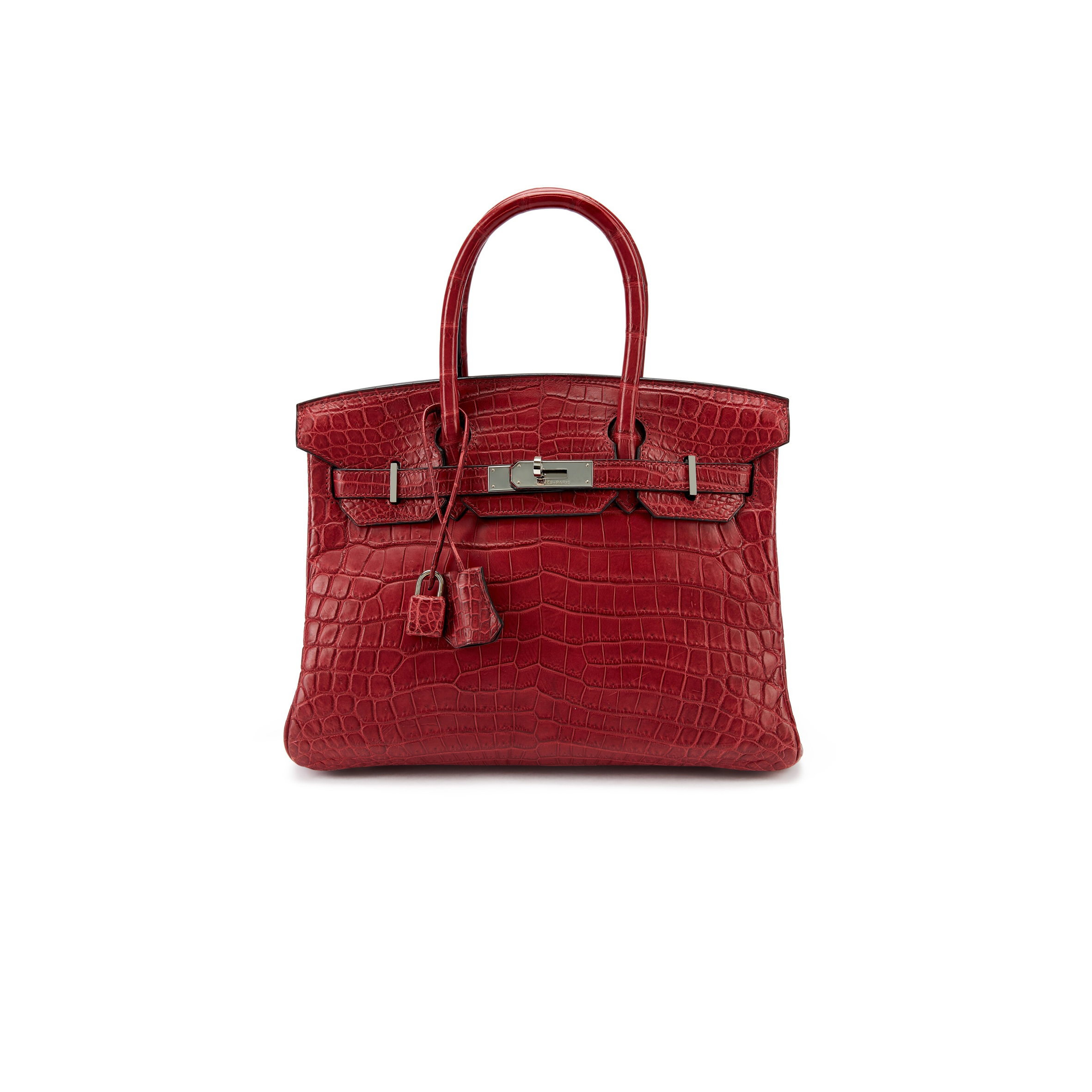 HERMÈS MASTER BIRKIN 25 CROCODILE LEATHER RED BAG SILVER BUCKLE H041354CK8V (25*20*13cm)